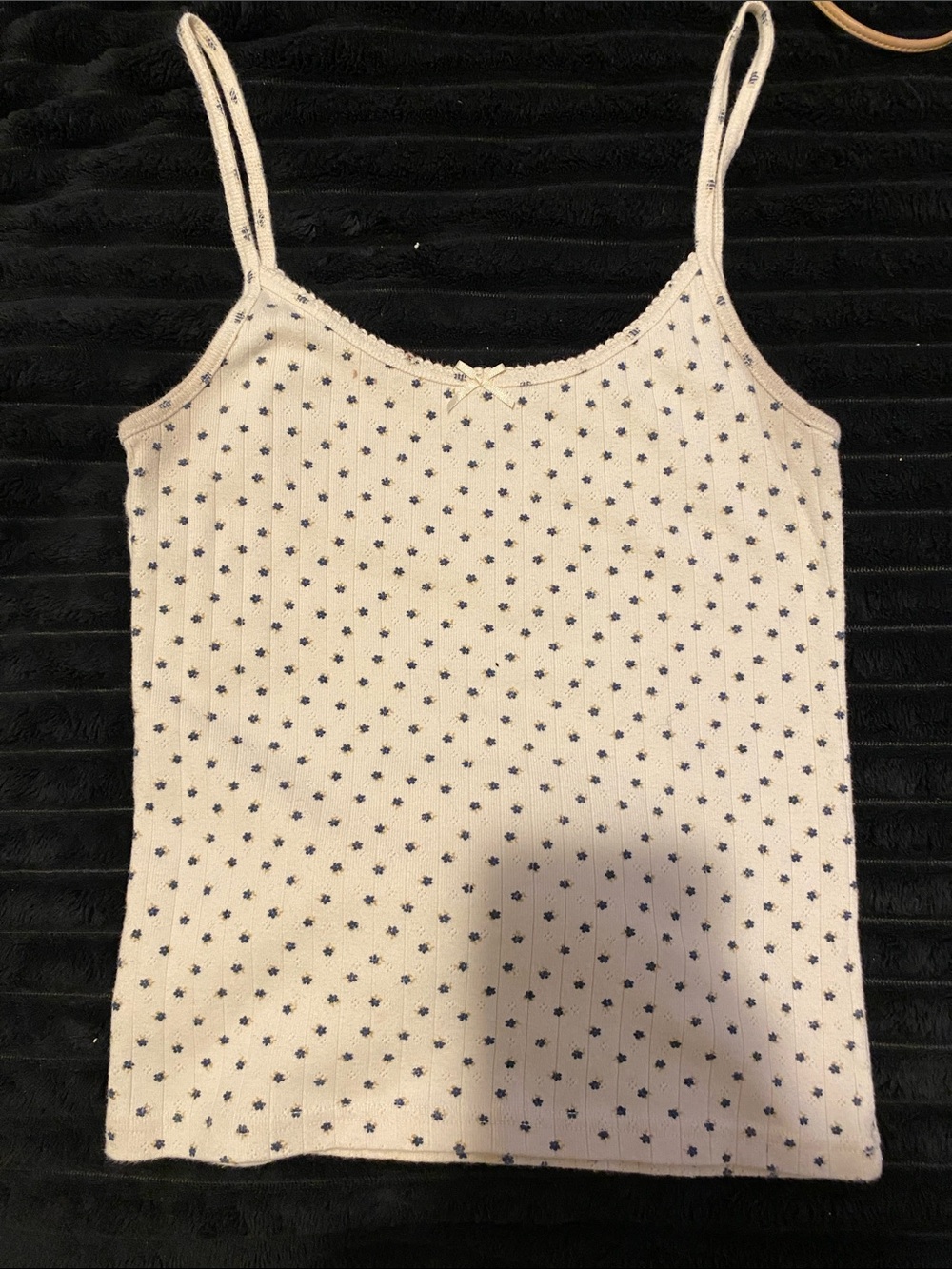 Brandy Melville Cream Ribbed Cami with Navy Floral Dot Print